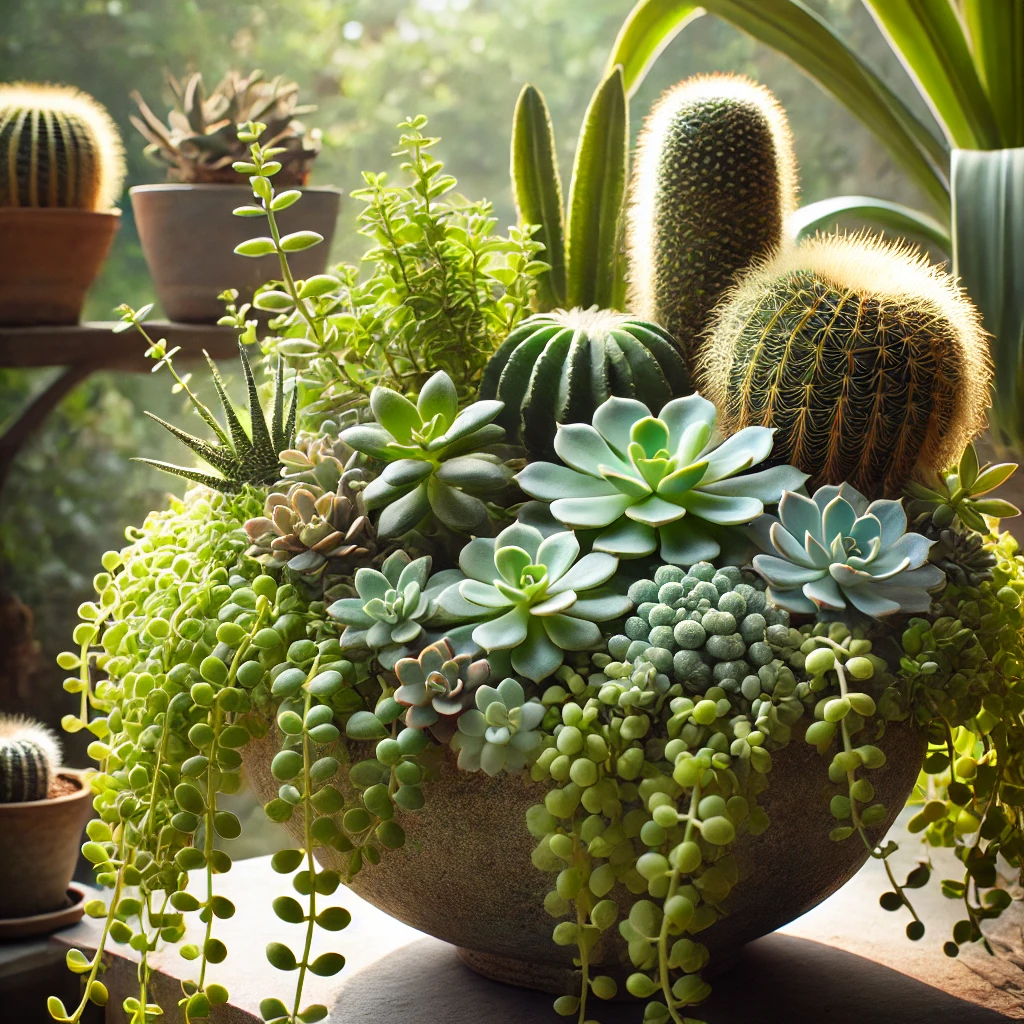 Dichondra w kompozycjach z sukulentami i kaktusami